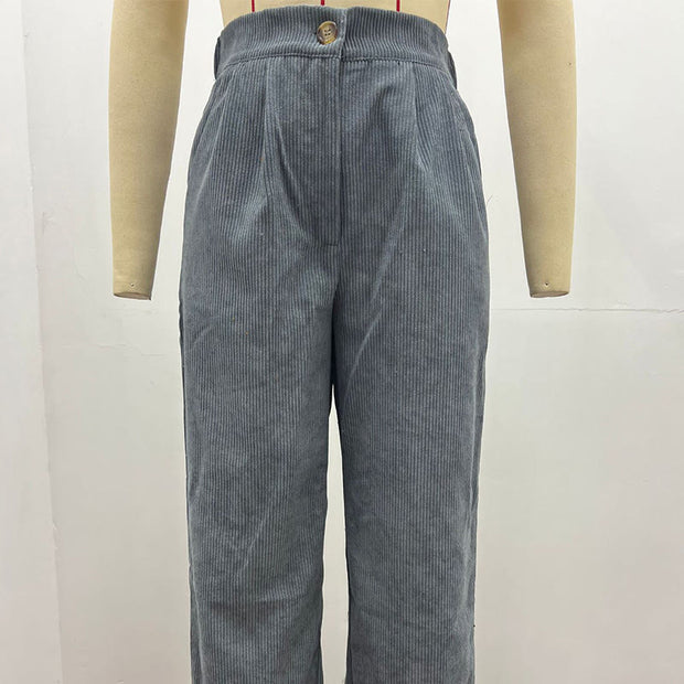 Buddha Stones Casual Corduroy Straight-leg Women's Cotton Pants With Pockets - image 23