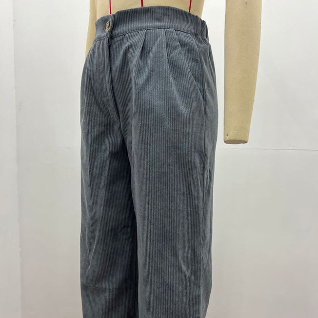 Buddha Stones Casual Corduroy Straight-leg Women's Cotton Pants With Pockets - image 25