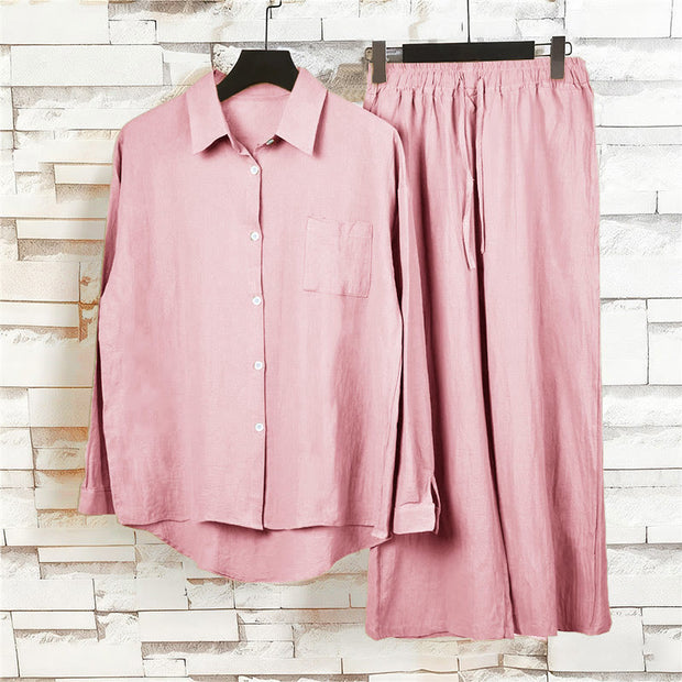 Buddha Stones 2Pcs Long Sleeve Shirt Top With Pockets Drawstring Pants Meditation Cotton Clothing Women's Set - image 11