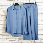 Buddha Stones 2Pcs Long Sleeve Shirt Top With Pockets Drawstring Pants Meditation Cotton Clothing Women's Set - image 23