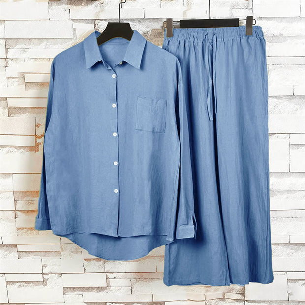 Buddha Stones 2Pcs Long Sleeve Shirt Top With Pockets Drawstring Pants Meditation Cotton Clothing Women's Set - image 23