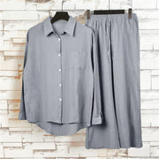 Buddha Stones 2Pcs Long Sleeve Shirt Top With Pockets Drawstring Pants Meditation Cotton Clothing Women's Set - image 52