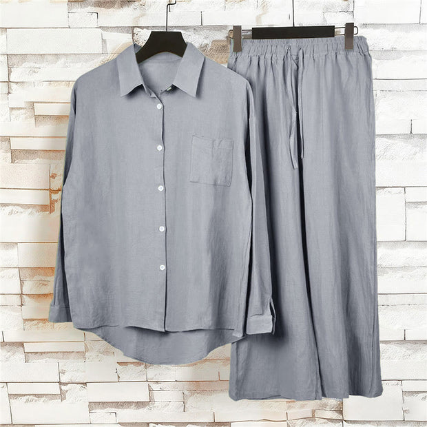 Buddha Stones 2Pcs Long Sleeve Shirt Top With Pockets Drawstring Pants Meditation Cotton Clothing Women's Set - image 52