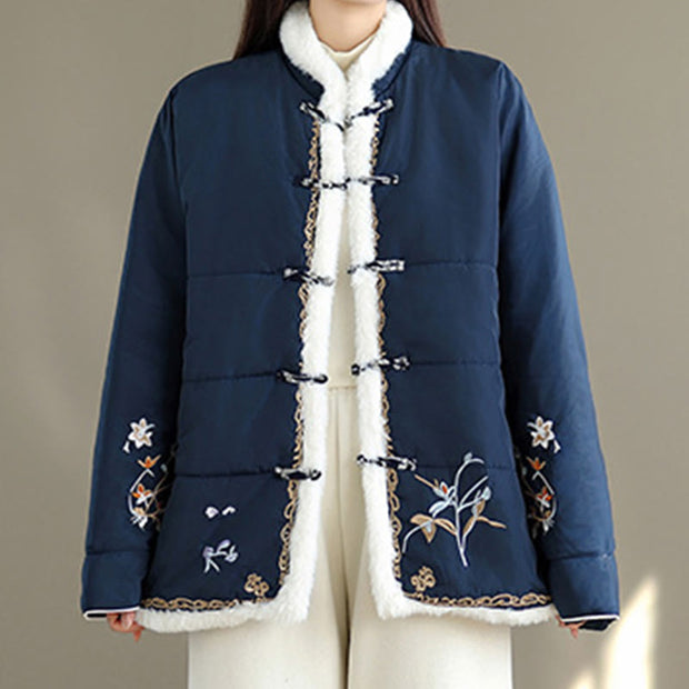 Buddha Stones Women's Long Sleeve Thickened Cotton-padded Cotton Jacket With Pockets - image 1