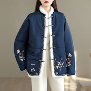 Buddha Stones Women's Long Sleeve Thickened Cotton-padded Cotton Jacket With Pockets - MidnightBlue - US16，UK/AU20，EU48 (3XL) - image 0