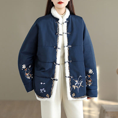 Buddha Stones Women's Long Sleeve Thickened Cotton-padded Cotton Jacket With Pockets - MidnightBlue - US16，UK/AU20，EU48 (3XL) - image 0