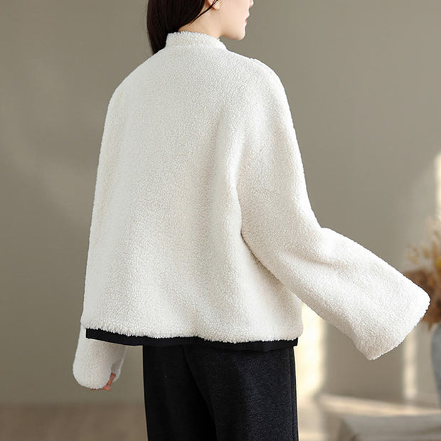 Buddha Stones Women's Embroidered Long Sleeve Thickened Cotton Jacket With Pockets - image 3