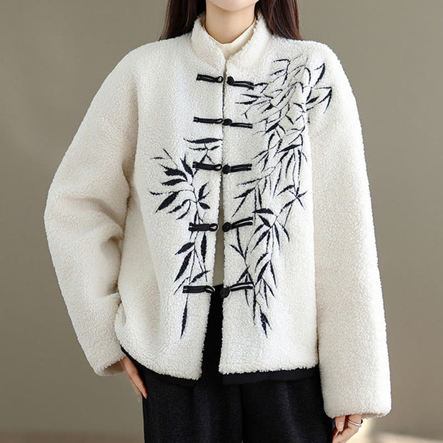 Buddha Stones Women's Embroidered Long Sleeve Thickened Cotton Jacket With Pockets - image 1