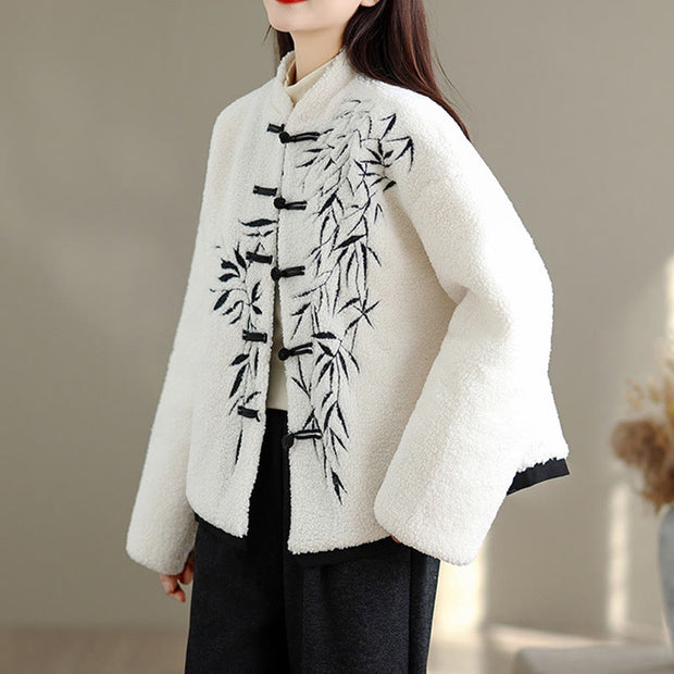 Buddha Stones Women's Embroidered Long Sleeve Thickened Cotton Jacket With Pockets - image 6