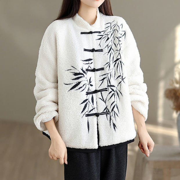 Buddha Stones Women's Embroidered Long Sleeve Thickened Cotton Jacket With Pockets - image 2