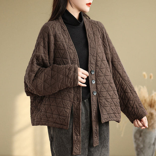 Buddha Stones Women's Buttons Long Sleeve Thickened Cotton Jacket With Pockets - SaddleBrown - US14，UK/AU18，EU46 (2XL) - image 0
