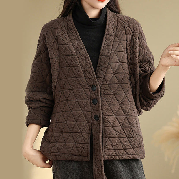 Buddha Stones Women's Buttons Long Sleeve Thickened Cotton Jacket With Pockets - image 1