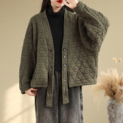 Buddha Stones Women's Buttons Long Sleeve Thickened Cotton Jacket With Pockets - image 6