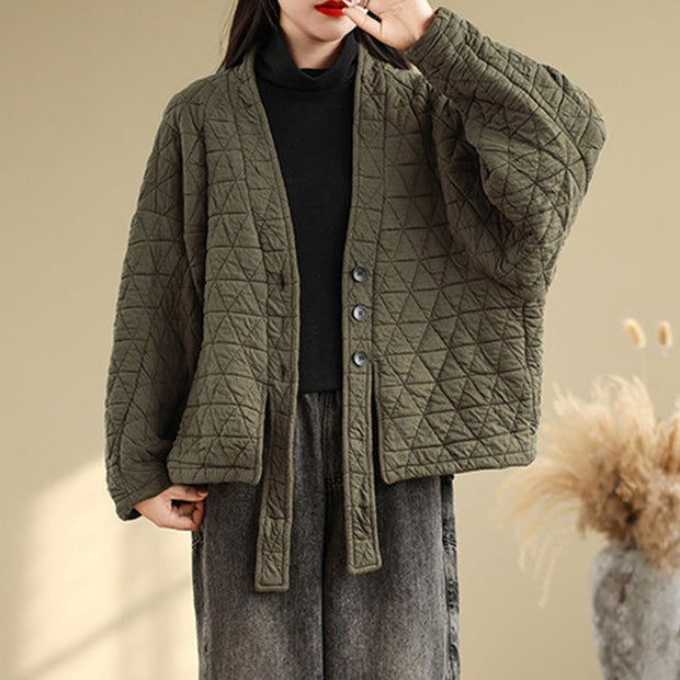 Buddha Stones Women's Buttons Long Sleeve Thickened Cotton Jacket With Pockets - image 6