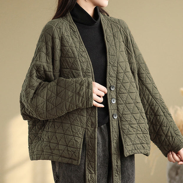 Buddha Stones Women's Buttons Long Sleeve Thickened Cotton Jacket With Pockets - image 5