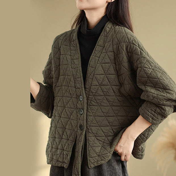 Buddha Stones Women's Buttons Long Sleeve Thickened Cotton Jacket With Pockets - image 4