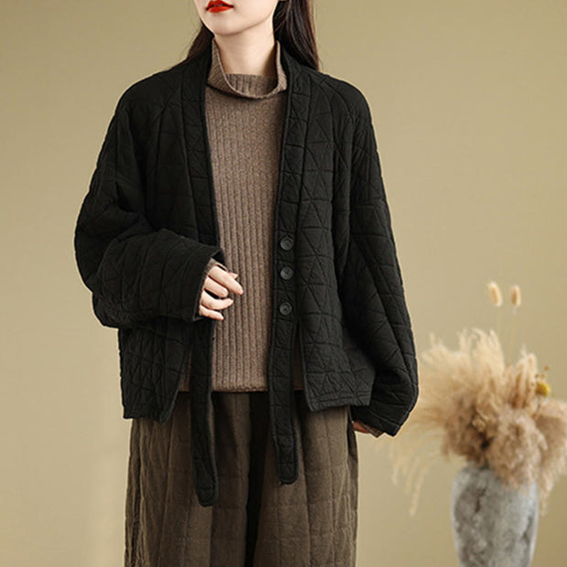 Buddha Stones Women's Buttons Long Sleeve Thickened Cotton Jacket With Pockets - image 14