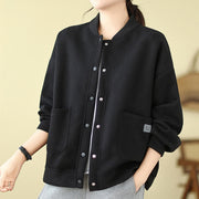 Buddha Stones Plain Women's Buttons Crew Neck Long Sleeve Cotton Jacket With Pockets - image 1