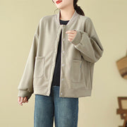 Buddha Stones Plain Women's Buttons Crew Neck Long Sleeve Cotton Jacket With Pockets - image 10