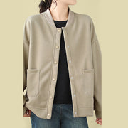 Buddha Stones Plain Women's Buttons Crew Neck Long Sleeve Cotton Jacket With Pockets - image 8