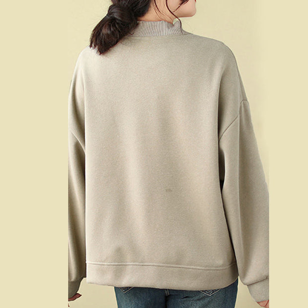 Buddha Stones Plain Women's Buttons Crew Neck Long Sleeve Cotton Jacket With Pockets - image 11