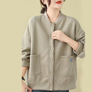 Buddha Stones Plain Women's Buttons Crew Neck Long Sleeve Cotton Jacket With Pockets - image 9