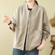 Buddha Stones Plain Women's Buttons Crew Neck Long Sleeve Cotton Jacket With Pockets - image 12