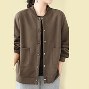 Buddha Stones Plain Women's Buttons Crew Neck Long Sleeve Cotton Jacket With Pockets - image 20