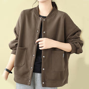 Buddha Stones Plain Women's Buttons Crew Neck Long Sleeve Cotton Jacket With Pockets - image 22