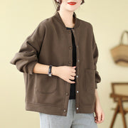 Buddha Stones Plain Women's Buttons Crew Neck Long Sleeve Cotton Jacket With Pockets - image 23