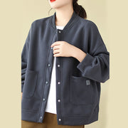Buddha Stones Plain Women's Buttons Crew Neck Long Sleeve Cotton Jacket With Pockets - image 25