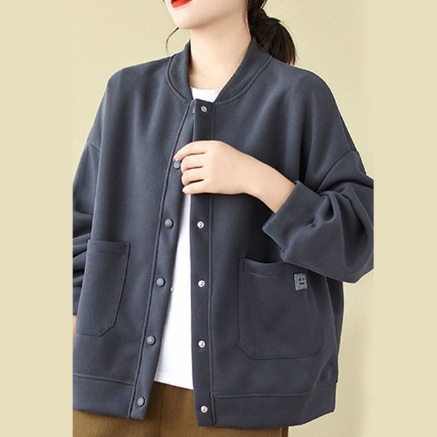 Buddha Stones Plain Women's Buttons Crew Neck Long Sleeve Cotton Jacket With Pockets - image 25