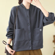 Buddha Stones Plain Women's Buttons Crew Neck Long Sleeve Cotton Jacket With Pockets - image 27