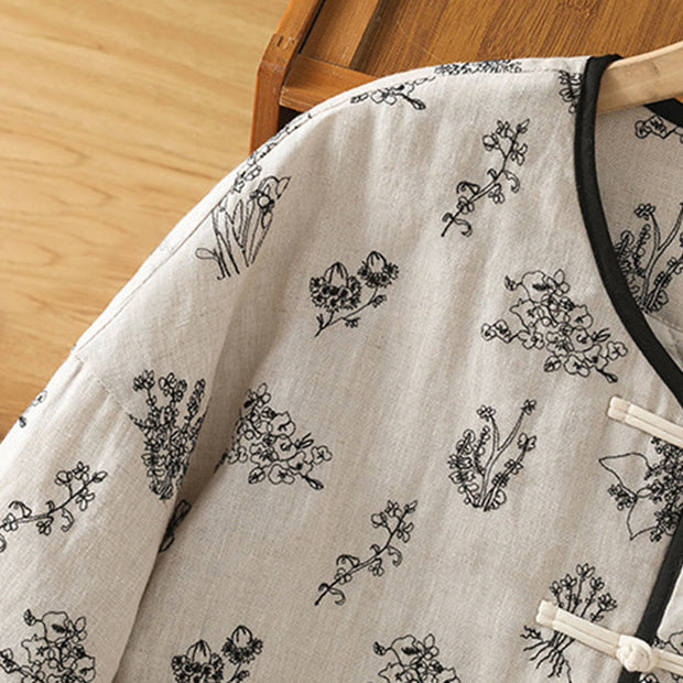 Buddha Stones Women's Embroidery Frog-button Long Sleeve Cotton Padded Jacket With Pockets - image 7