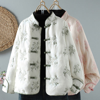 Buddha Stones Women's Embroidery Frog-button Long Sleeve Cotton Thicken Jacket With Pockets - image 0