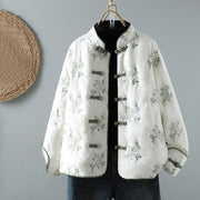 Buddha Stones Women's Embroidery Frog-button Long Sleeve Cotton Thicken Jacket With Pockets - White - US14，UK/AU18，EU46 (2XL) - image 1