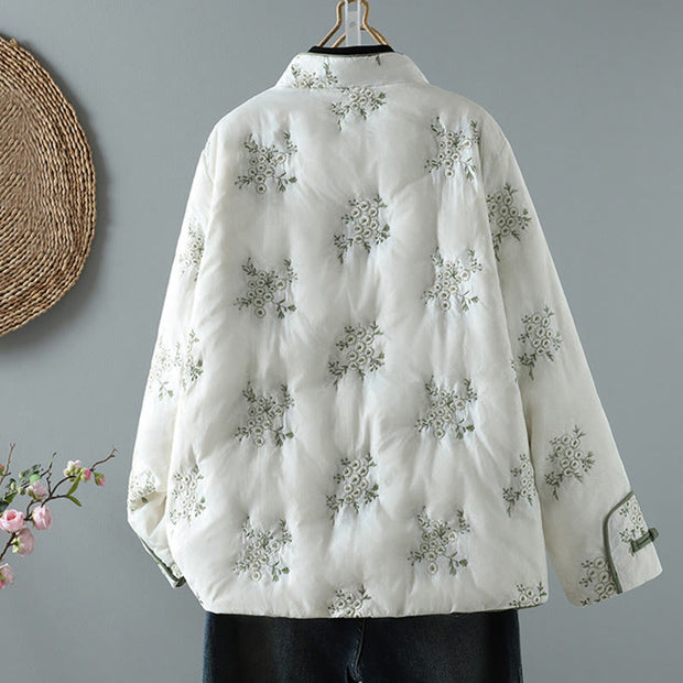 Buddha Stones Women's Embroidery Frog-button Long Sleeve Cotton Thicken Jacket With Pockets - image 2