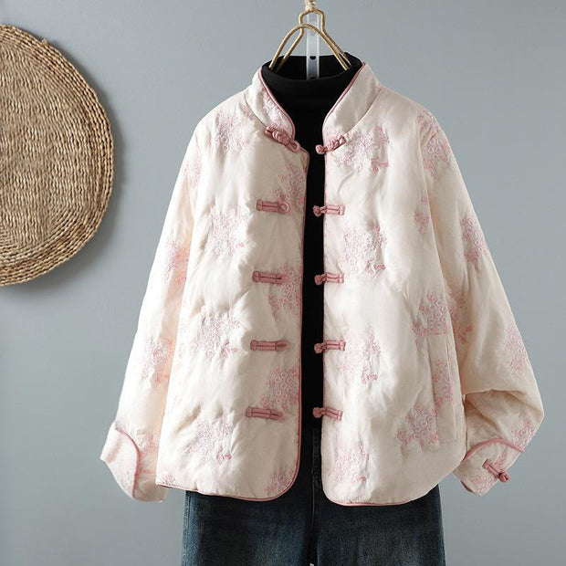 Buddha Stones Women's Embroidery Frog-button Long Sleeve Cotton Thicken Jacket With Pockets - LavenderBlush - US14，UK/AU18，EU46 (2XL) - image 14