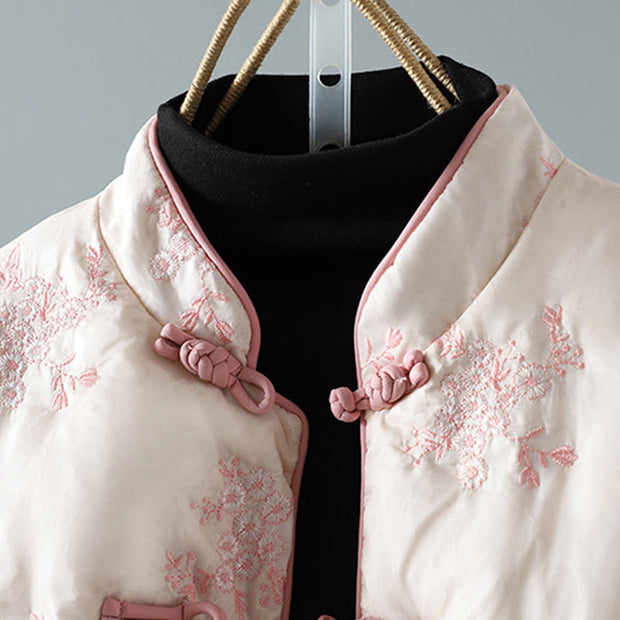 Buddha Stones Women's Embroidery Frog-button Long Sleeve Cotton Thicken Jacket With Pockets - image 15