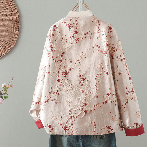 Buddha Stones Women's Jacquard Buttons Long Sleeve Cotton Thicken Jacket With Pockets - image 1