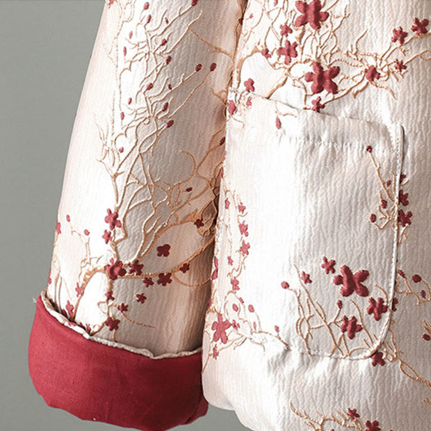 Buddha Stones Women's Jacquard Buttons Long Sleeve Cotton Thicken Jacket With Pockets - image 4