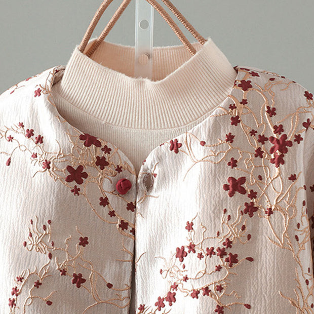 Buddha Stones Women's Jacquard Buttons Long Sleeve Cotton Thicken Jacket With Pockets - image 2