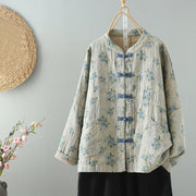 Buddha Stones Women's Print Flowers Frog-button Long Sleeve Polyester Jacket With Pockets - LightCyan - US14，UK/AU18，EU46 (2XL) - image 16