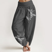 Buddha Stones Flying Crane Pattern Women's Elastic Waist Harem Cotton Pants - Gray - US22，UK/AU26，EU54 (6XL) - image 0
