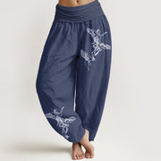 Buddha Stones Flying Crane Pattern Women's Elastic Waist Harem Cotton Pants - SteelBlue - US22，UK/AU26，EU54 (6XL) - image 8
