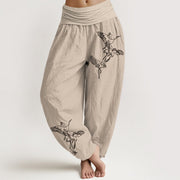Buddha Stones Flying Crane Pattern Women's Elastic Waist Harem Cotton Pants - Bisque - US22，UK/AU26，EU54 (6XL) - image 11