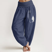 Buddha Stones Zen Buddhist Pattern Women's Elastic Waist Harem Cotton Pants - DarkSlateBlue - US22，UK/AU26，EU54 (6XL) - image 0