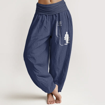 Buddha Stones Zen Buddhist Pattern Women's Elastic Waist Harem Cotton Pants - DarkSlateBlue - US22，UK/AU26，EU54 (6XL) - image 0