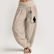 Buddha Stones Zen Buddhist Pattern Women's Elastic Waist Harem Cotton Pants - Tan - US22，UK/AU26，EU54 (6XL) - image 11