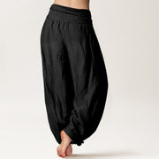 Buddha Stones Golden Dragon Print Pattern Women's Elastic Waist Harem Cotton Pants - image 2